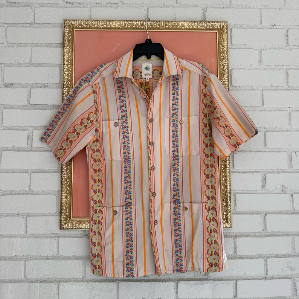 Men’s 100% Cotton Colorful Striped Short Sleeve Shirt The Territory Ahead